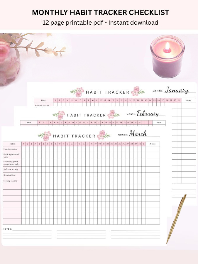 Floral Monthly Habit Tracker