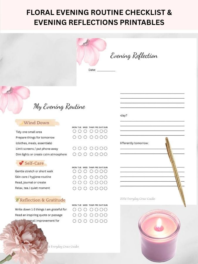 Floral Evening Routine Checklist and Reflection