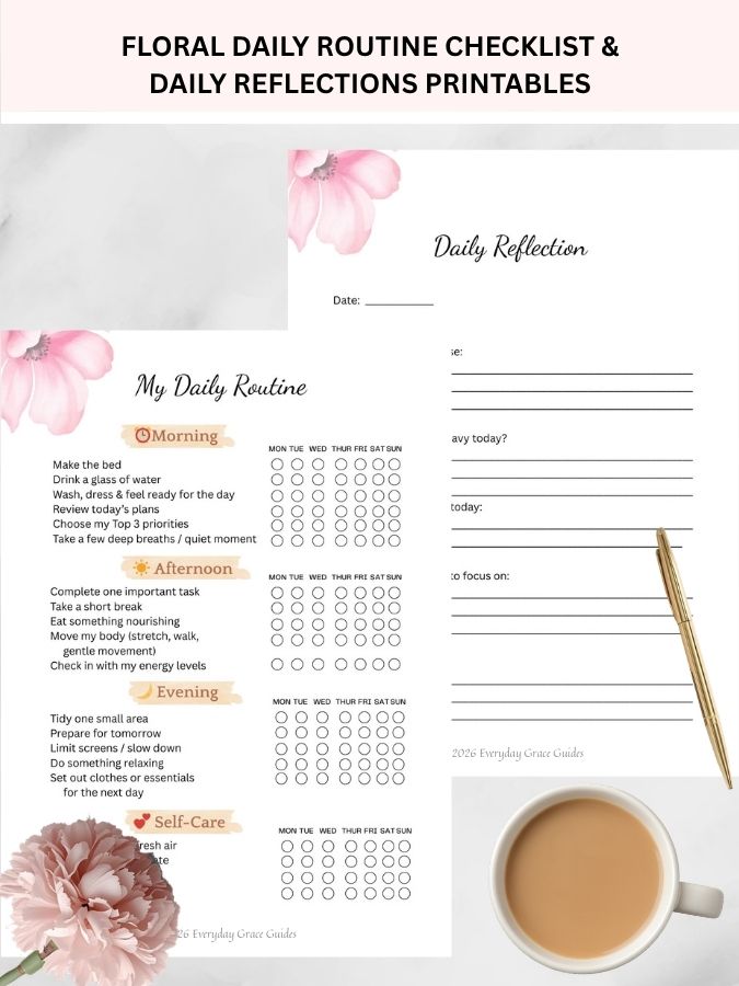 Floral Daily Routine Checklist & Reflection