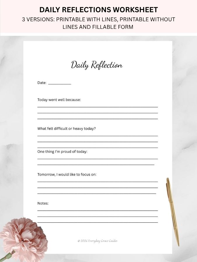 Daily Reflections Worksheet - For Midlife Women