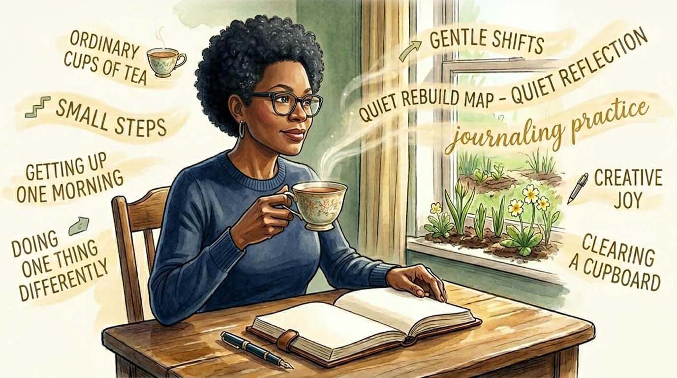 Starting Over Quietly, Gently - A woman holding a cup of tea.
